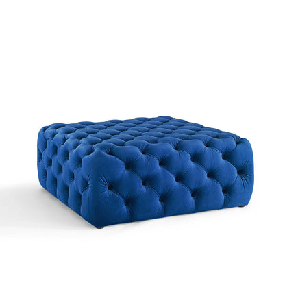 Amour Tufted Button Large Square Performance Velvet Ottoman, Velvet, Blue Navy, 18391