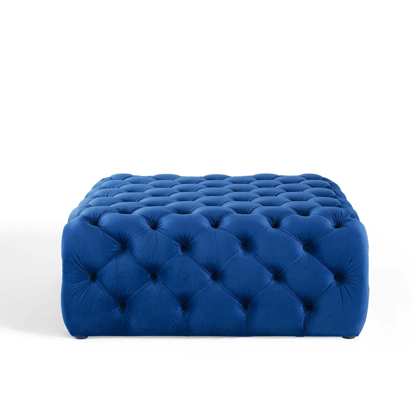 Amour Tufted Button Large Square Performance Velvet Ottoman, Velvet, Blue Navy, 18391