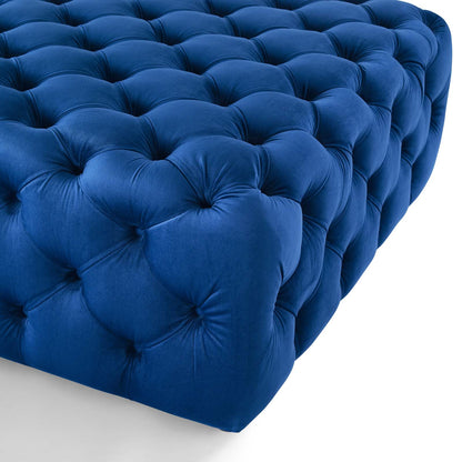 Amour Tufted Button Large Square Performance Velvet Ottoman, Velvet, Blue Navy, 18391
