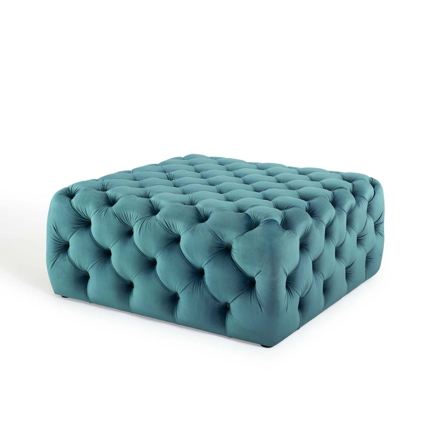 Amour Tufted Button Large Square Performance Velvet Ottoman, Velvet, Blue, 18392