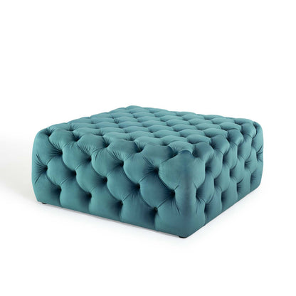 Amour Tufted Button Large Square Performance Velvet Ottoman, Velvet, Blue, 18392