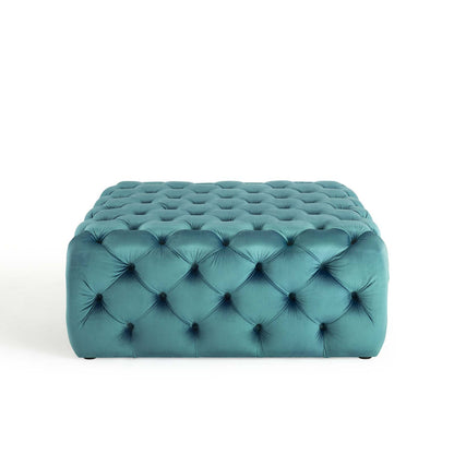 Amour Tufted Button Large Square Performance Velvet Ottoman, Velvet, Blue, 18392