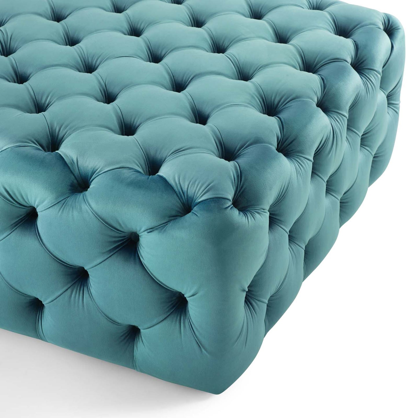 Amour Tufted Button Large Square Performance Velvet Ottoman, Velvet, Blue, 18392