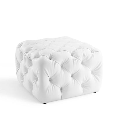 Amour Tufted Button Square Faux Leather Ottoman, Faux Leather, White, 18393