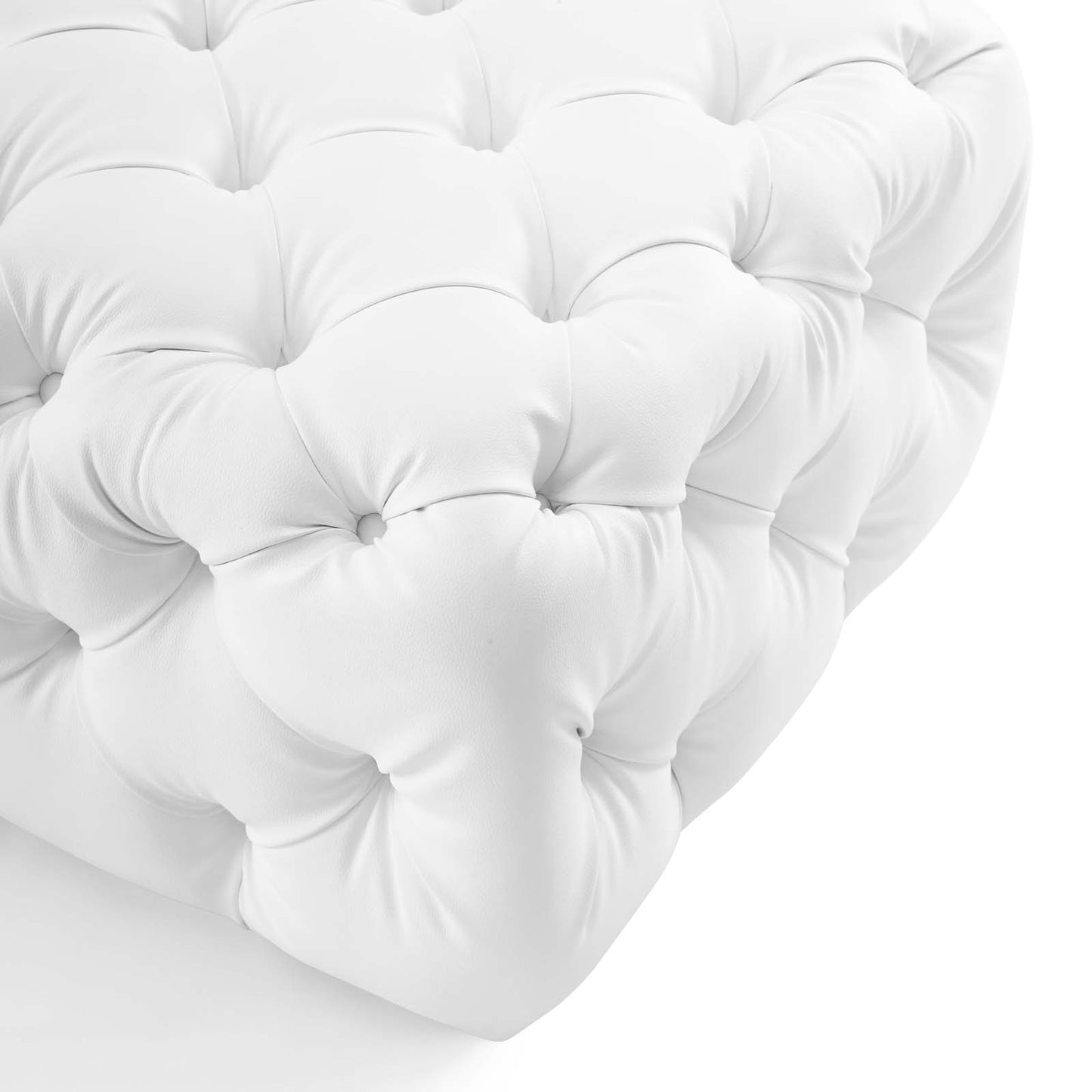 Amour Tufted Button Square Faux Leather Ottoman, Faux Leather, White, 18393