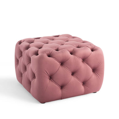 Amour Tufted Button Square Performance Velvet Ottoman, Velvet, Pink, 18394