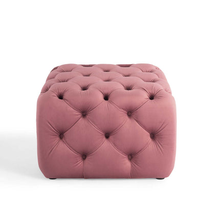 Amour Tufted Button Square Performance Velvet Ottoman, Velvet, Pink, 18394
