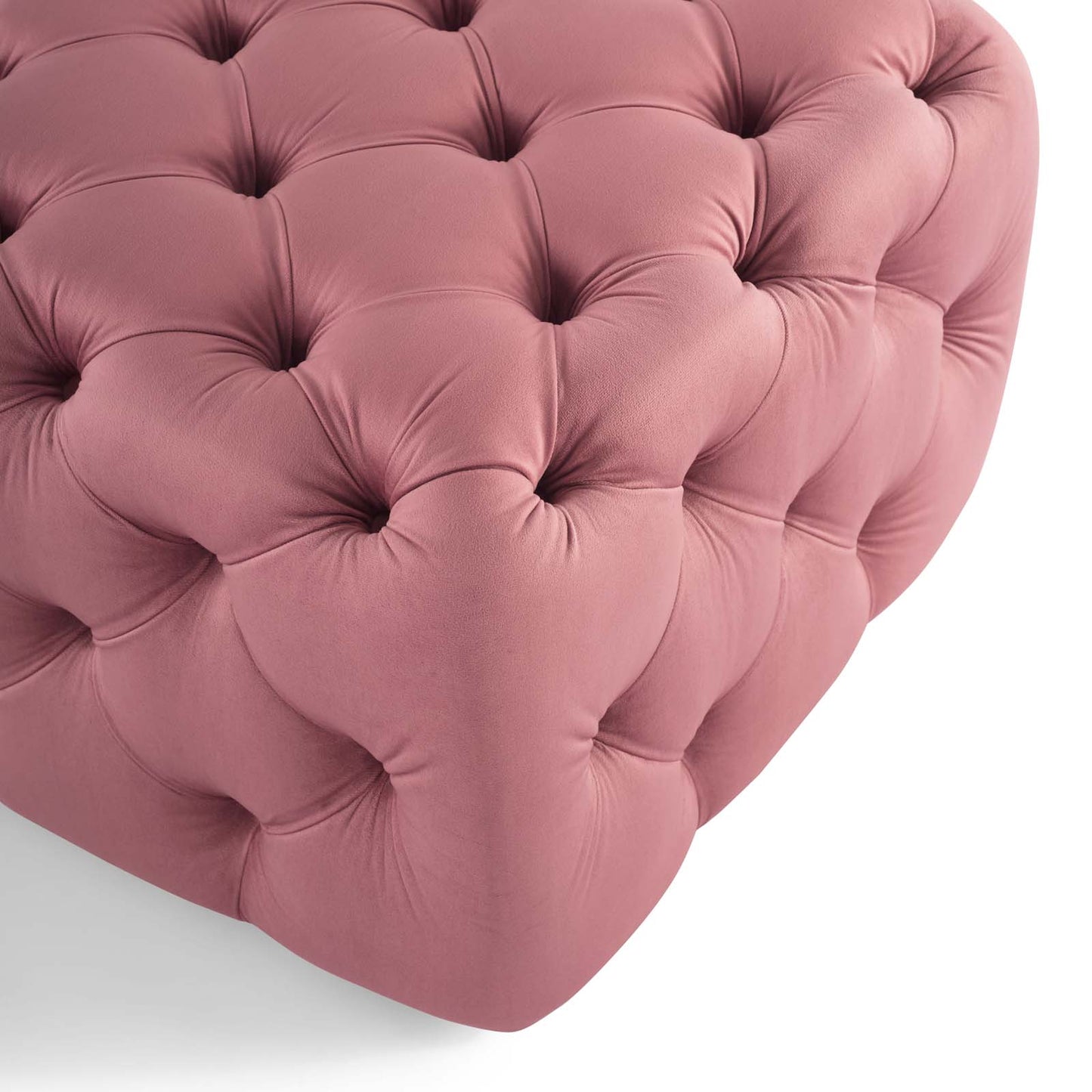 Amour Tufted Button Square Performance Velvet Ottoman, Velvet, Pink, 18394