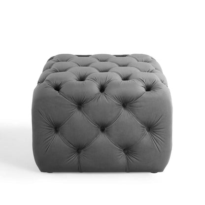 Amour Tufted Button Square Performance Velvet Ottoman, Velvet, Grey Gray, 18395