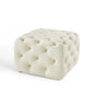 Amour Tufted Button Square Performance Velvet Ottoman, Velvet, Ivory White, 18396