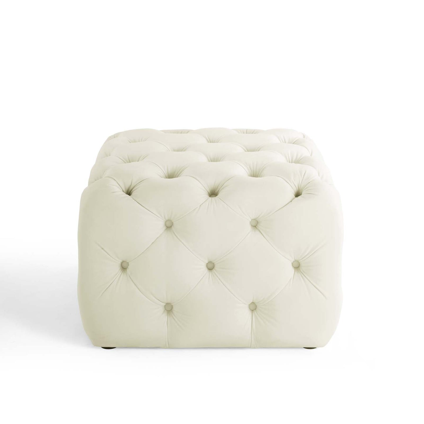 Amour Tufted Button Square Performance Velvet Ottoman, Velvet, Ivory White, 18396
