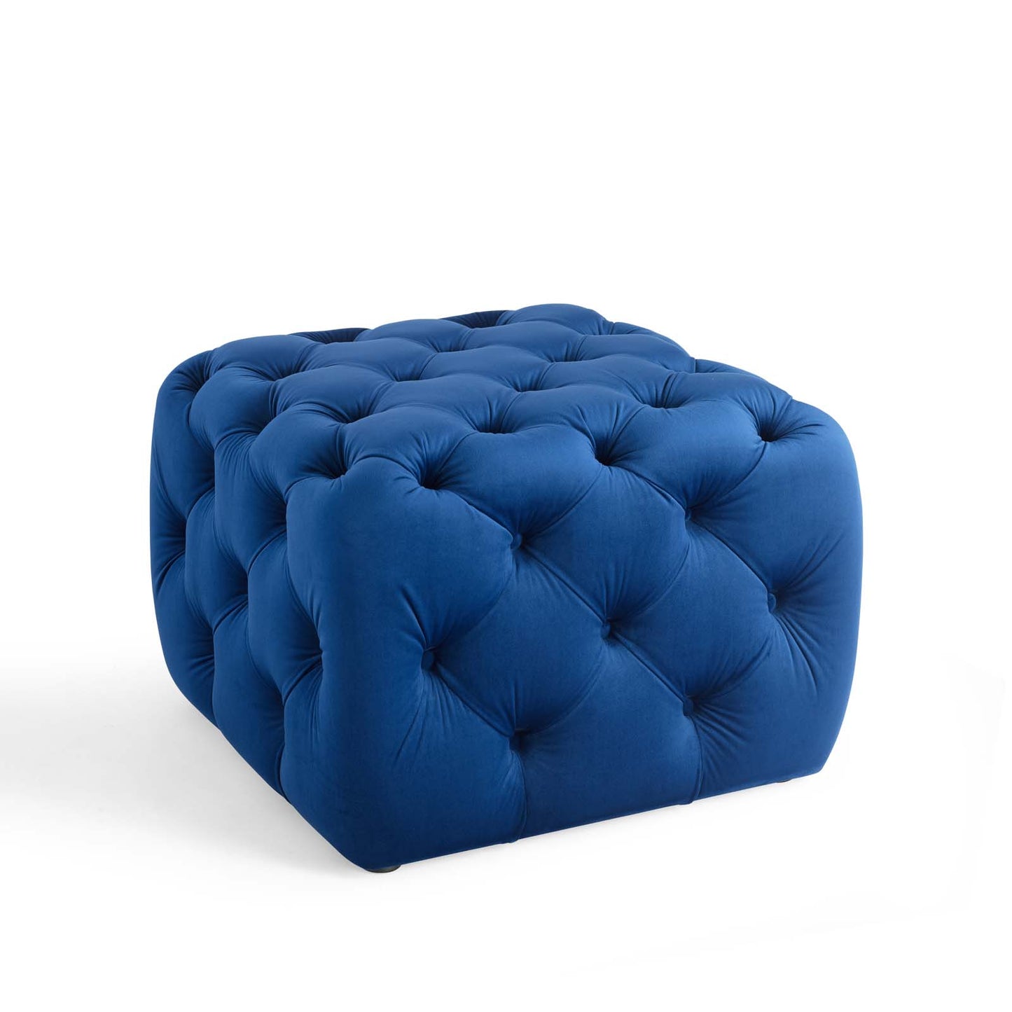 Amour Tufted Button Square Performance Velvet Ottoman, Velvet, Blue Navy, 18397