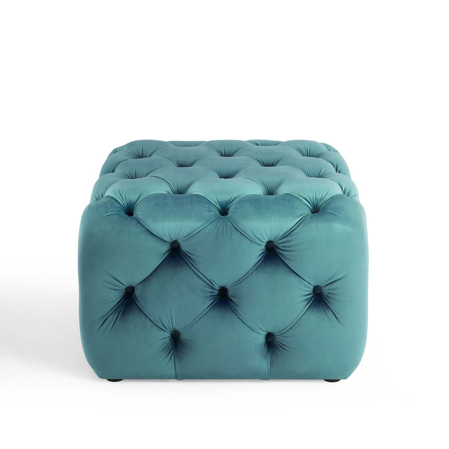 Amour Tufted Button Square Performance Velvet Ottoman, Velvet, Blue, 18398