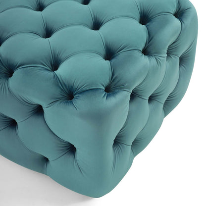 Amour Tufted Button Square Performance Velvet Ottoman, Velvet, Blue, 18398