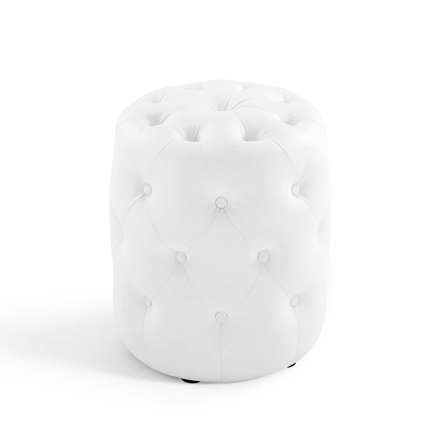 Amour Tufted Button Round Faux Leather Ottoman, Faux Leather, White, 18399