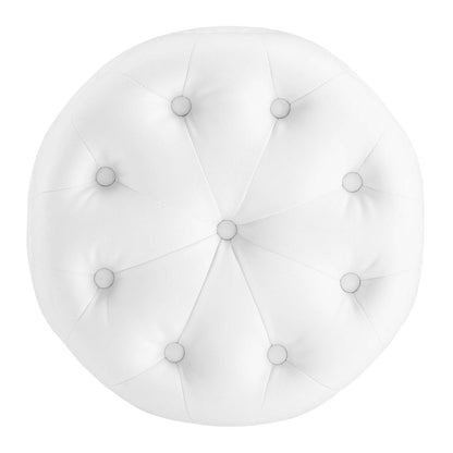 Amour Tufted Button Round Faux Leather Ottoman, Faux Leather, White, 18399