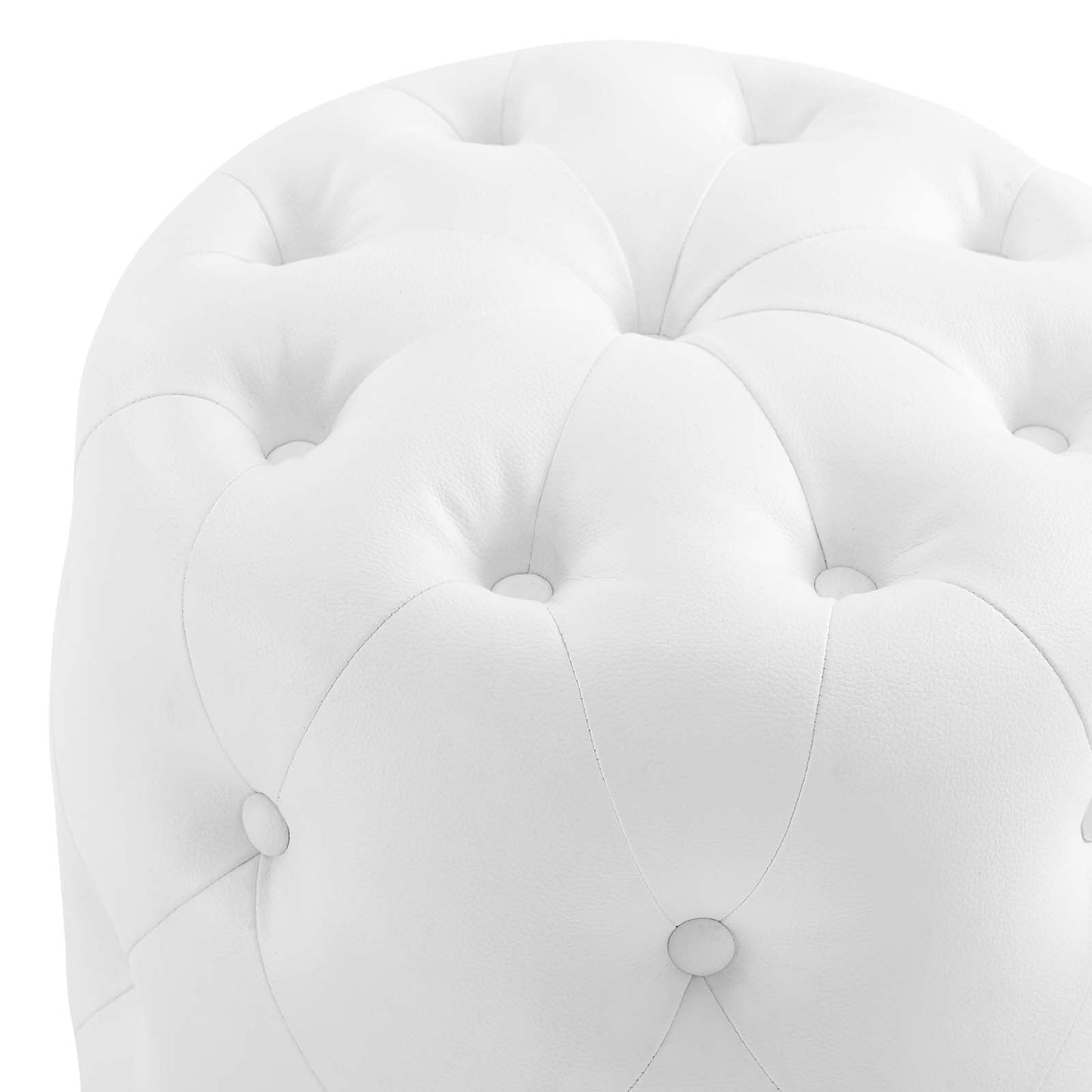 Amour Tufted Button Round Faux Leather Ottoman, Faux Leather, White, 18399