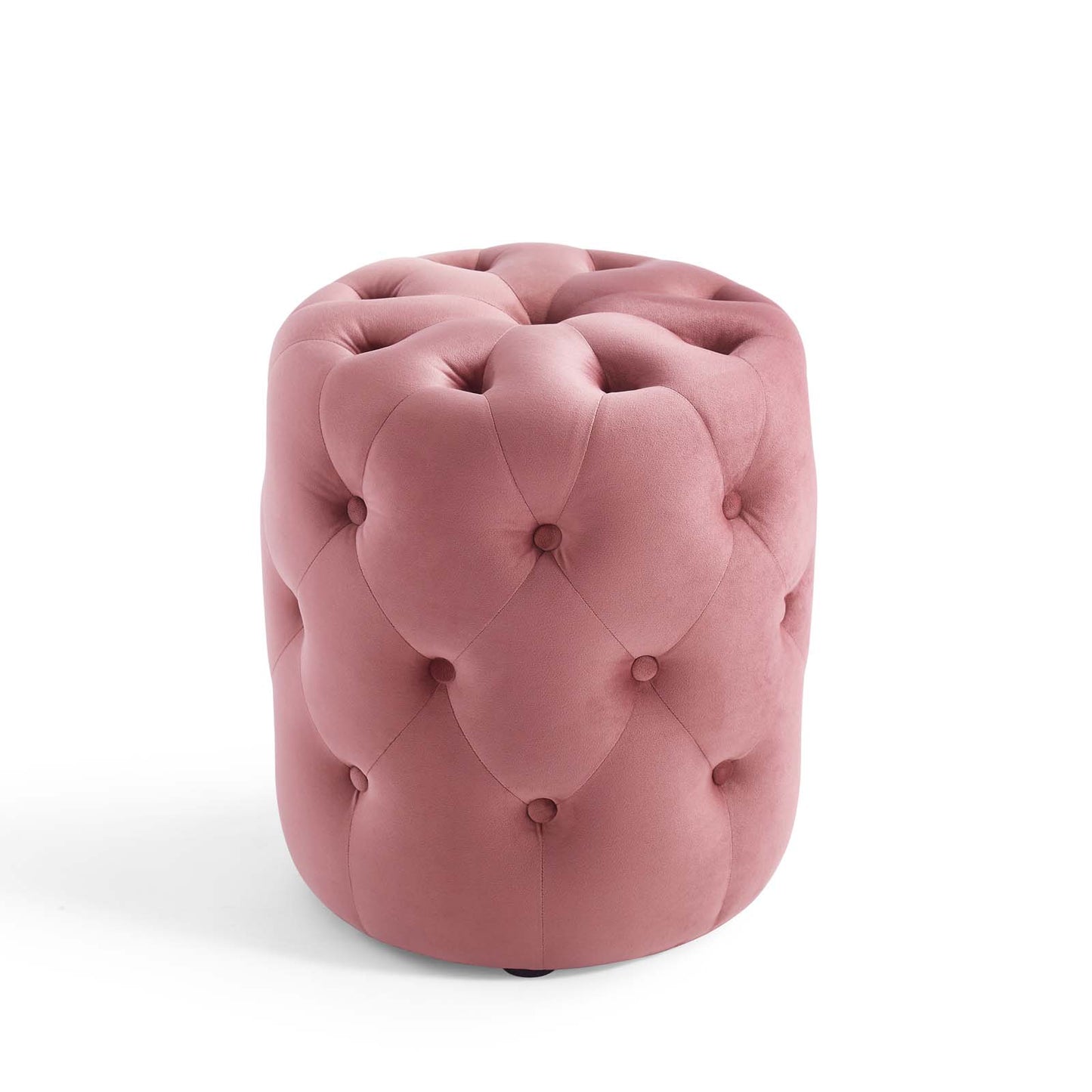 Amour Tufted Button Round Performance Velvet Ottoman, Velvet, Pink, 18400