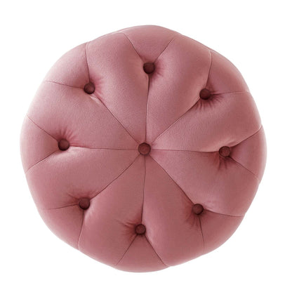 Amour Tufted Button Round Performance Velvet Ottoman, Velvet, Pink, 18400