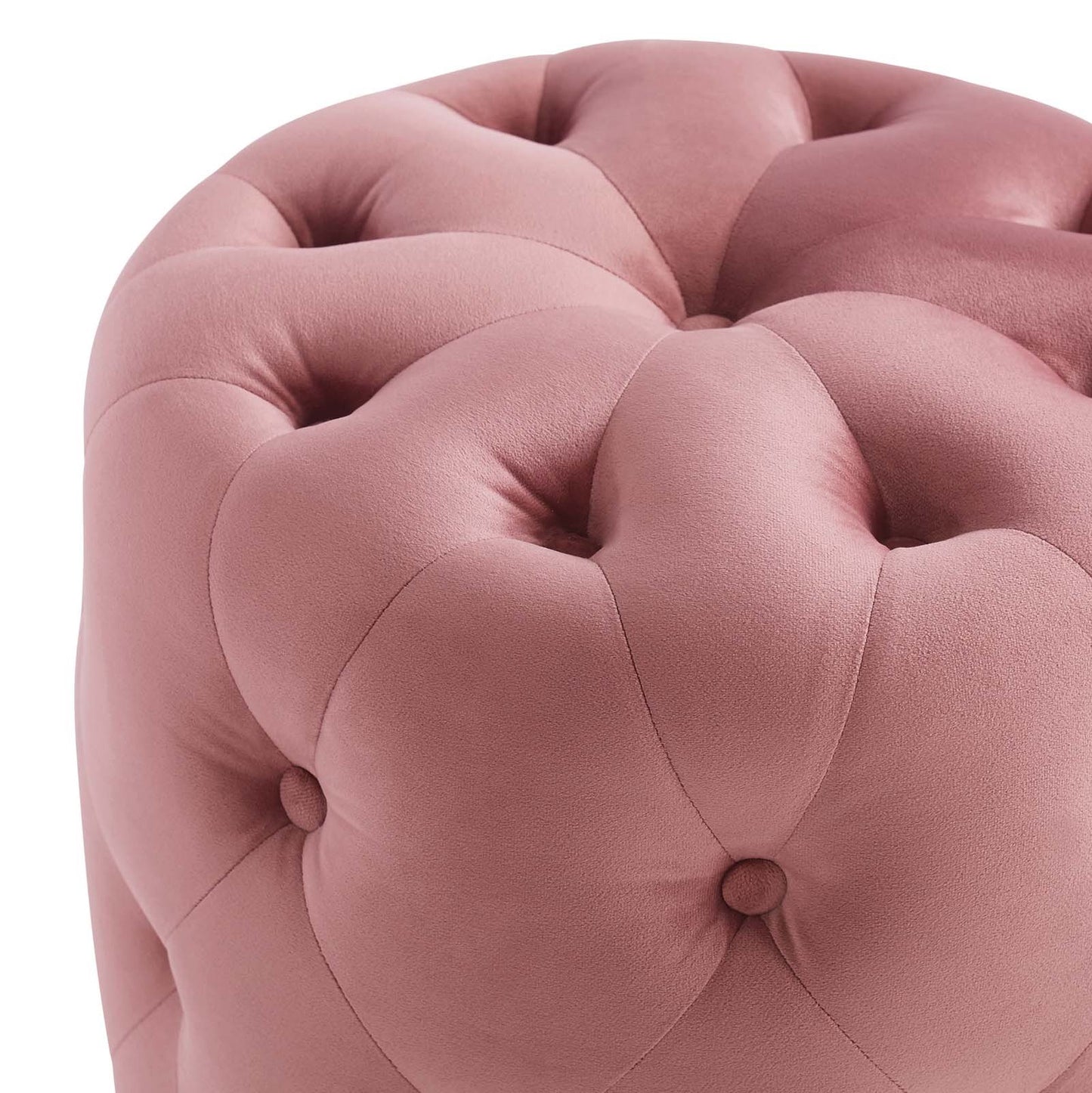 Amour Tufted Button Round Performance Velvet Ottoman, Velvet, Pink, 18400