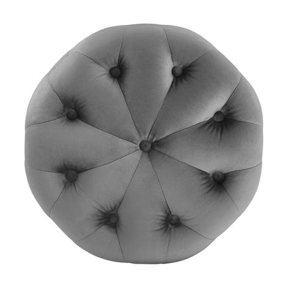 Amour Tufted Button Round Performance Velvet Ottoman, Velvet, Grey Gray, 18401