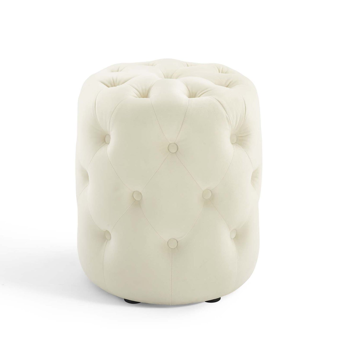Amour Tufted Button Round Performance Velvet Ottoman, Velvet, Ivory White, 18402