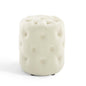 Amour Tufted Button Round Performance Velvet Ottoman, Velvet, Ivory White, 18402
