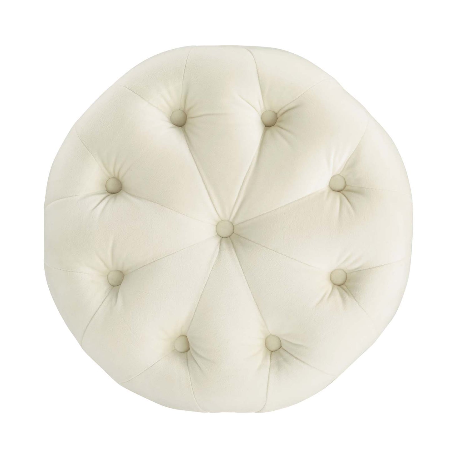 Amour Tufted Button Round Performance Velvet Ottoman, Velvet, Ivory White, 18402
