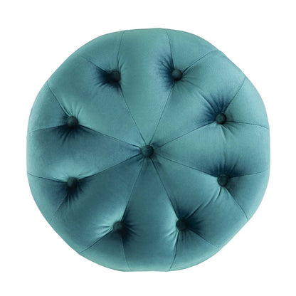 Amour Tufted Button Round Performance Velvet Ottoman, Velvet, Blue, 18404