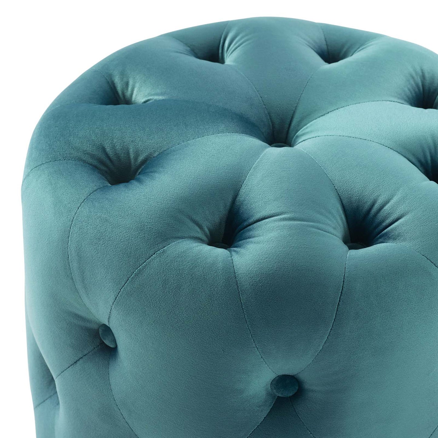 Amour Tufted Button Round Performance Velvet Ottoman, Velvet, Blue, 18404