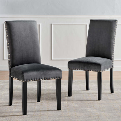 Parcel Performance Velvet Dining Side Chairs - Set of 2, Velvet, Wood, Dark Grey Gray, 18405