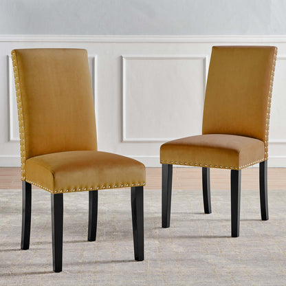 Parcel Performance Velvet Dining Side Chairs - Set of 2, Velvet, Wood, Brown, 18406