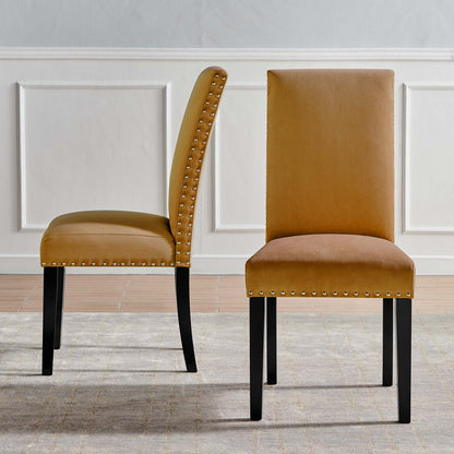 Parcel Performance Velvet Dining Side Chairs - Set of 2, Velvet, Wood, Brown, 18406