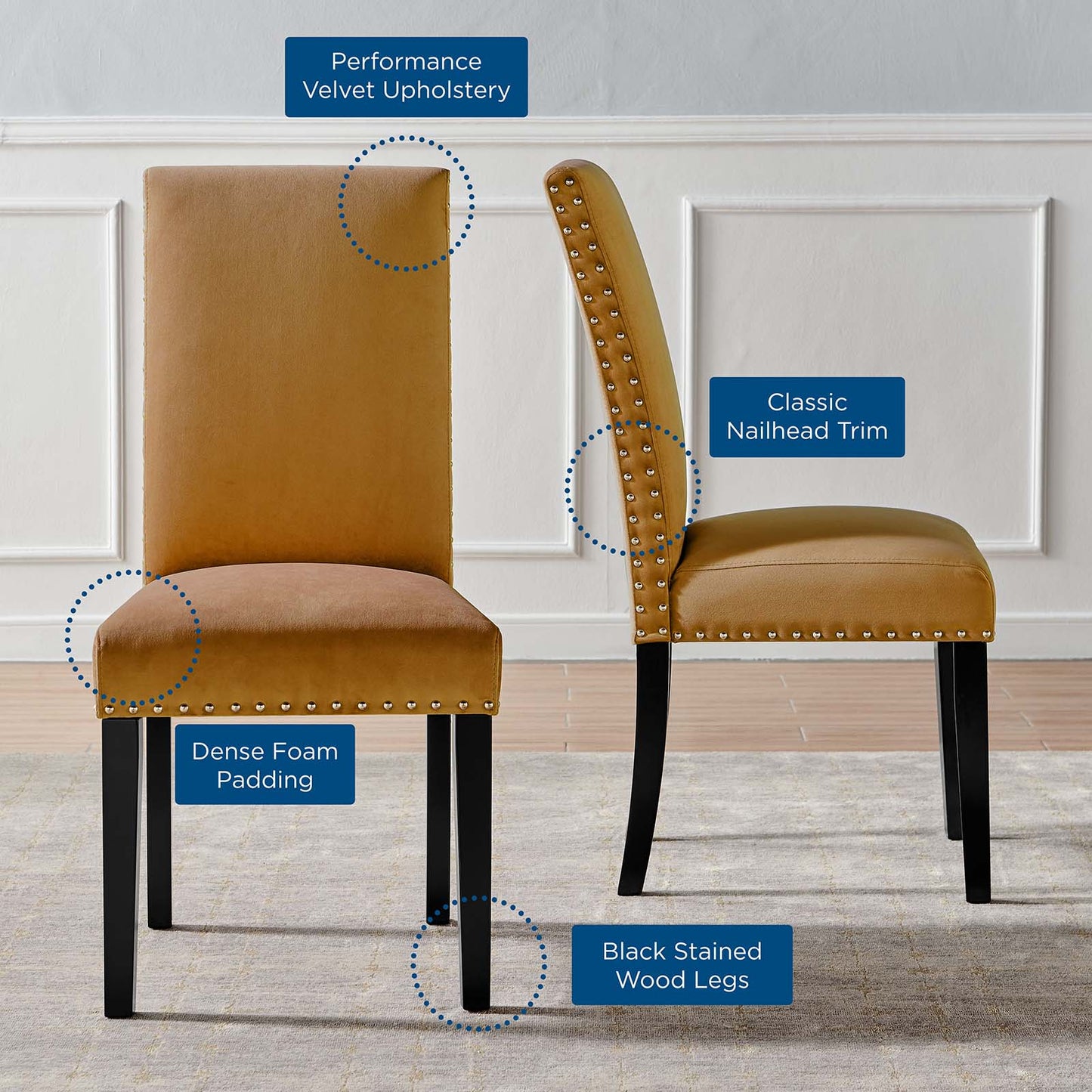 Parcel Performance Velvet Dining Side Chairs - Set of 2, Velvet, Wood, Brown, 18406