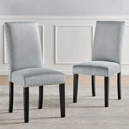 Parcel Performance Velvet Dining Side Chairs - Set of 2, Velvet, Wood, Light Grey Gray, 18408