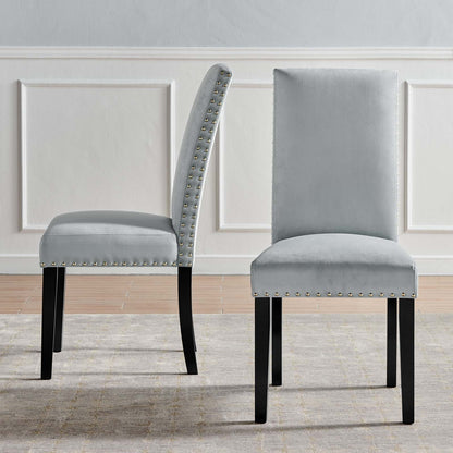 Parcel Performance Velvet Dining Side Chairs - Set of 2, Velvet, Wood, Light Grey Gray, 18408