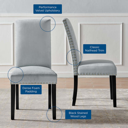Parcel Performance Velvet Dining Side Chairs - Set of 2, Velvet, Wood, Light Grey Gray, 18408