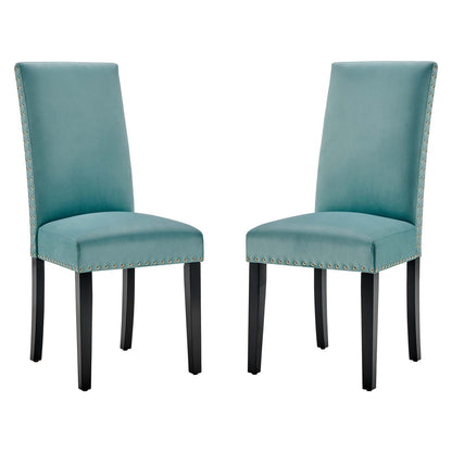 Parcel Performance Velvet Dining Side Chairs - Set of 2, Velvet, Wood, Blue, 18409