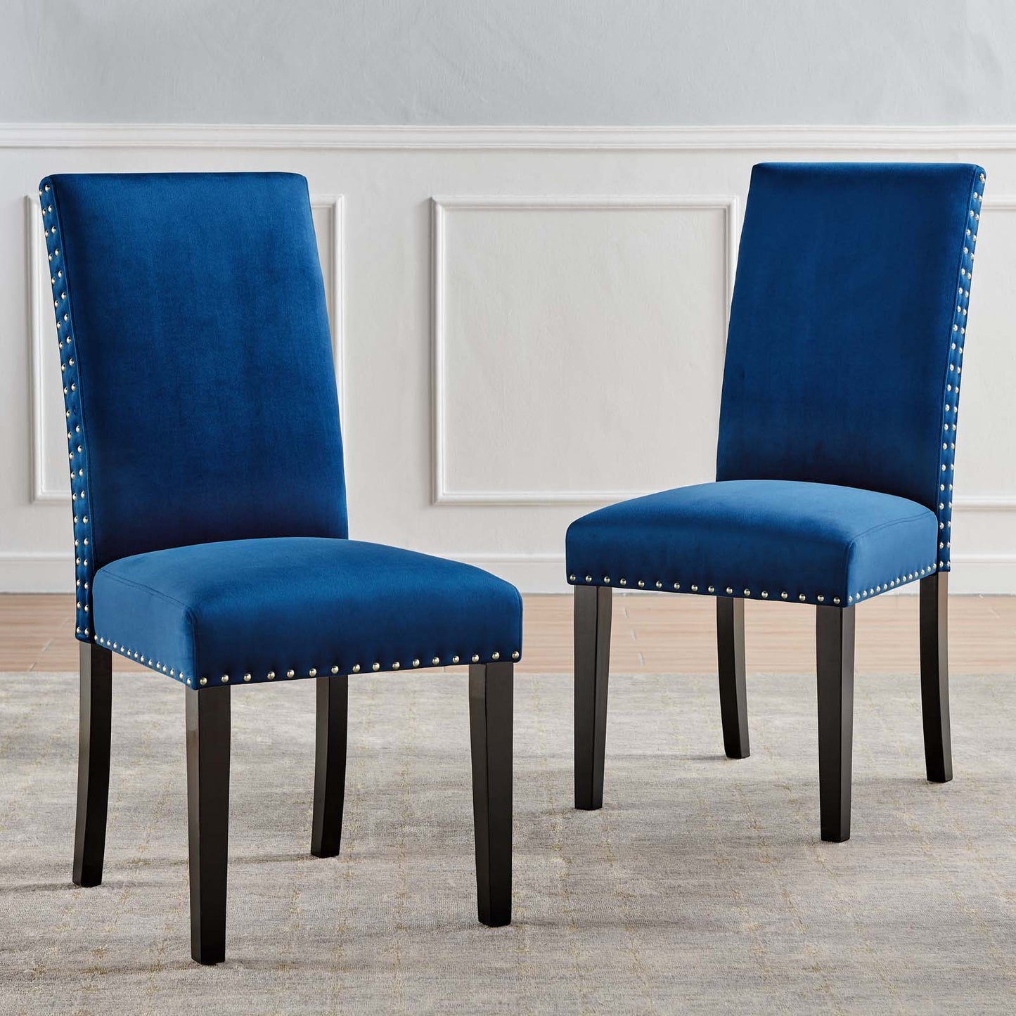 Parcel Performance Velvet Dining Side Chairs - Set of 2, Velvet, Wood, Blue Navy, 18410