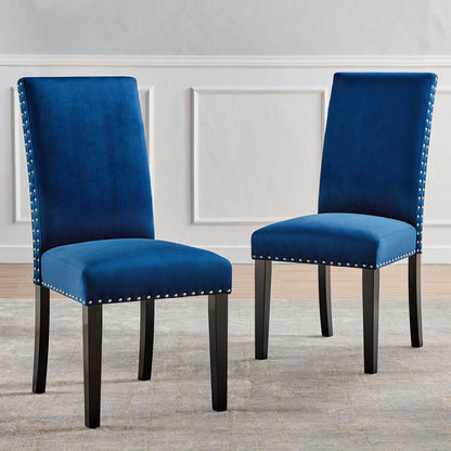Parcel Performance Velvet Dining Side Chairs - Set of 2, Velvet, Wood, Blue Navy, 18410