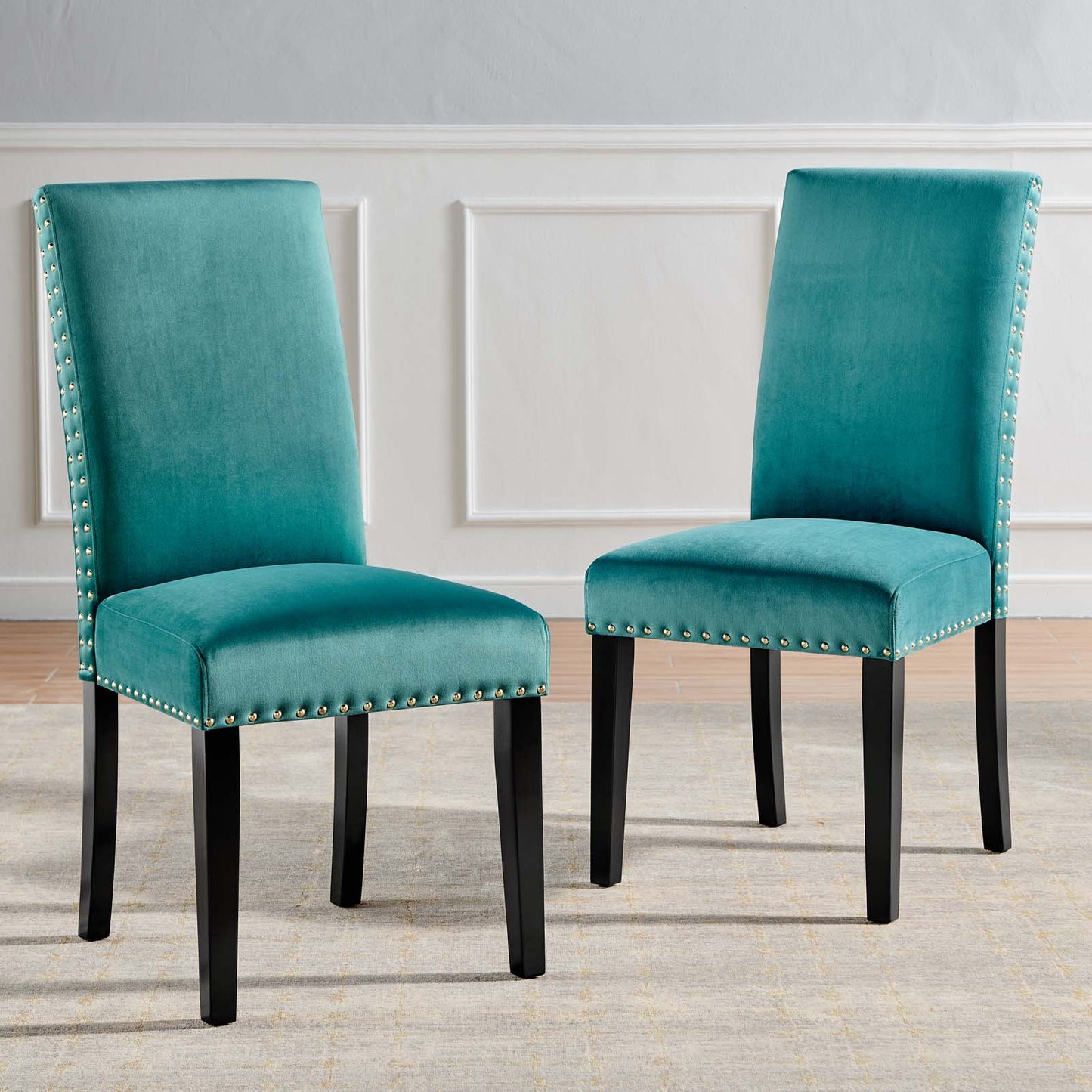 Parcel Performance Velvet Dining Side Chairs - Set of 2, Velvet, Wood, Teal Blue, 18412
