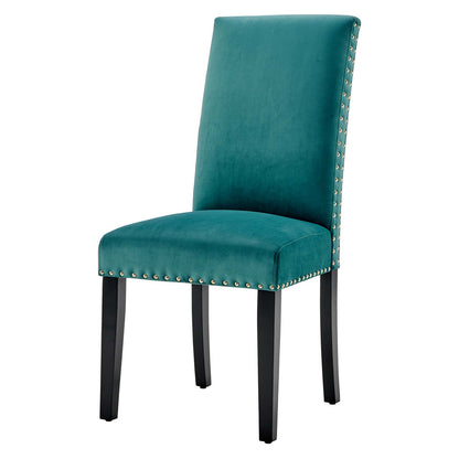 Parcel Performance Velvet Dining Side Chairs - Set of 2, Velvet, Wood, Teal Blue, 18412