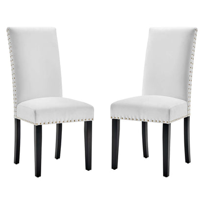Parcel Performance Velvet Dining Side Chairs - Set of 2, Velvet, Wood, White, 18413
