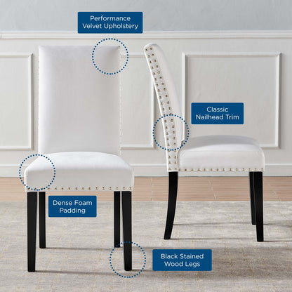Parcel Performance Velvet Dining Side Chairs - Set of 2, Velvet, Wood, White, 18413