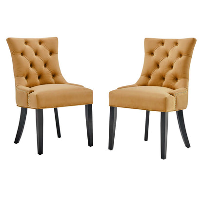 Regent Tufted Performance Velvet Dining Side Chairs - Set of 2, Velvet, Wood, Brown, 18415