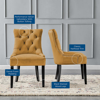Regent Tufted Performance Velvet Dining Side Chairs - Set of 2, Velvet, Wood, Brown, 18415