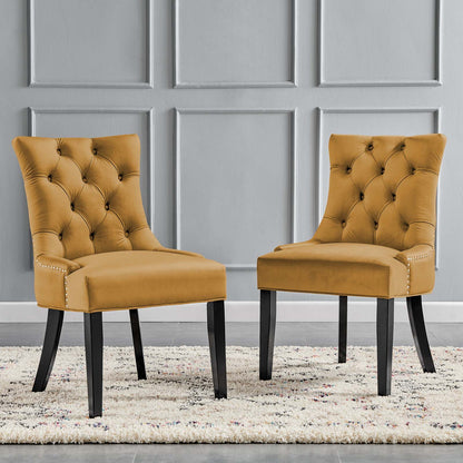 Regent Tufted Performance Velvet Dining Side Chairs - Set of 2, Velvet, Wood, Brown, 18415