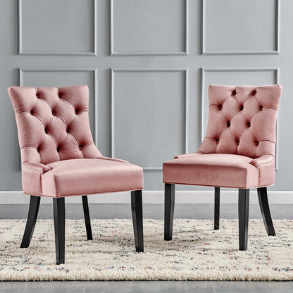 Regent Tufted Performance Velvet Dining Side Chairs - Set of 2, Velvet, Wood, Pink, 18416