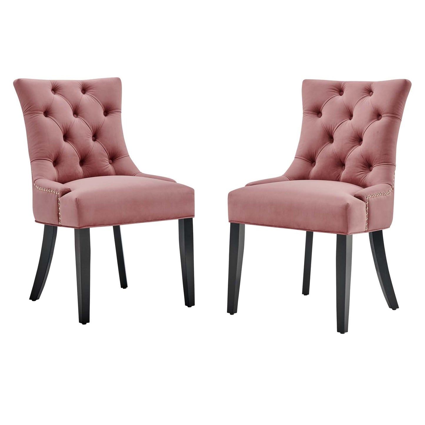 Regent Tufted Performance Velvet Dining Side Chairs - Set of 2, Velvet, Wood, Pink, 18416