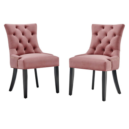 Regent Tufted Performance Velvet Dining Side Chairs - Set of 2, Velvet, Wood, Pink, 18416